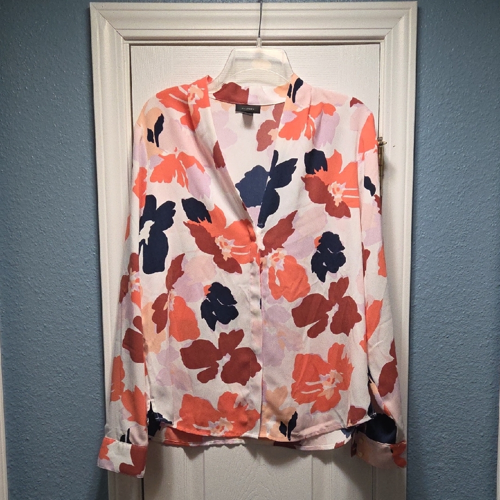 Halogen Long Sleeved Abstract Floral Print Blouse Career Size L